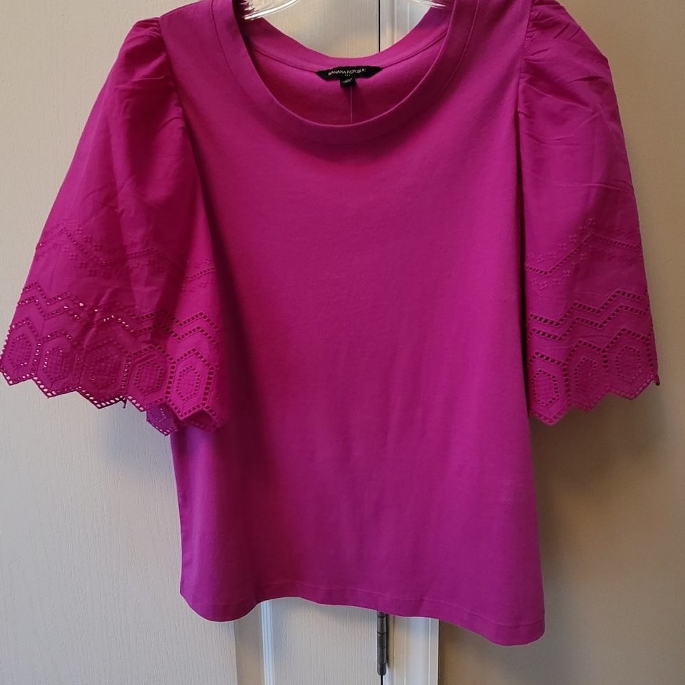 NEW Banana Republic Pink Embroidered Puff Sleeve Blouse - Picture 8 of 8
